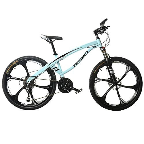 Bicicletas de montaña : DGAGD Bicicleta de montaña de 26 Pulgadas, luz de Velocidad Variable, Bicicleta para Adultos, Seis Ruedas de Corte-Azul Claro_27 velocidades