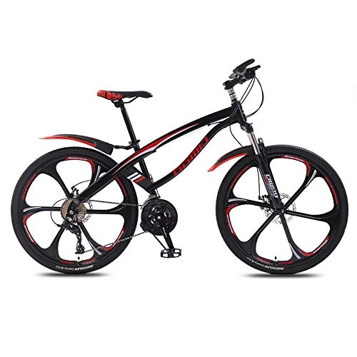 Bicicletas de montaña : DGAGD Bicicleta de montaña de 26 Pulgadas, luz de Velocidad Variable, Bicicleta para Adultos, Seis Ruedas de Corte-Rojo Negro_27 velocidades