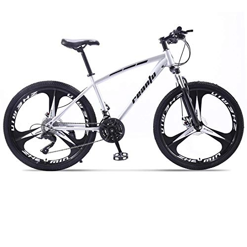 Bicicletas de montaña : DGAGD Bicicleta de montaña de 26 Pulgadas para Adultos, Bicicleta de Doble Disco de Velocidad Variable de una Rueda y Tres Pasos-Plata_21 velocidades