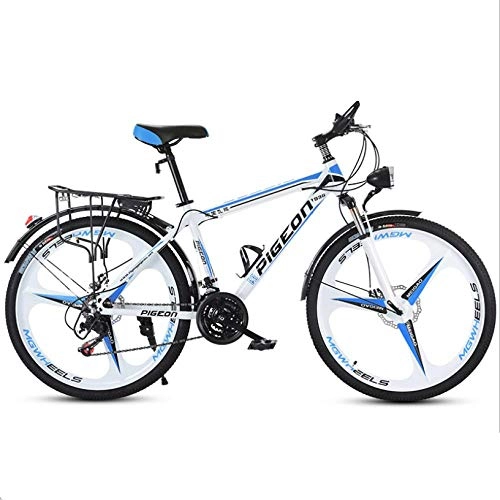 Bicicletas de montaña : DGAGD Bicicleta de montaña de 26 Pulgadas para Adultos, para Hombres y Mujeres, Bicicleta de Velocidad Variable, luz de la Ciudad, una Rueda-Blanco Azul_21 velocidades