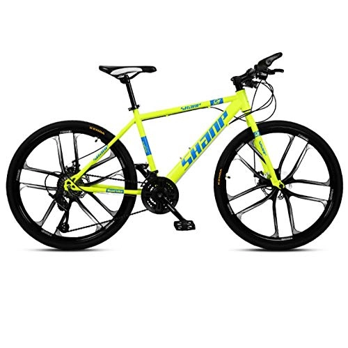 Bicicletas de montaña : DGAGD Bicicleta de montaña de 26 Pulgadas para Hombre y Mujer, para Adultos, súper Ligera, Bicicleta de Velocidad Variable, Diez Ruedas de Corte-Amarillo Fluorescente_24 velocidades