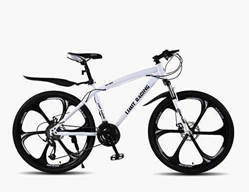 Bicicletas de montaña : DGAGD Bicicleta de montaña de 26 Pulgadas, Velocidad Variable, Bicicleta de Freno de Disco Doble para Adultos, Rueda de Seis Hojas-Blanco_27 velocidades