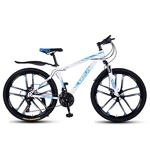 Bicicletas de montaña : DGAGD Bicicleta de montaña de 26 Pulgadas, Velocidad Variable, Bicicleta Ligera, Rueda de Diez Cuchillos-Blanco Azul_27 velocidades