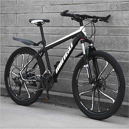 Bicicletas de montaña : DGAGD Bicicleta de montaña de 26 Pulgadas, Velocidad Variable, Cross-Country, Bicicleta amortiguadora, portátil, Carreras de Diez Hojas-En Blanco y Negro_21 velocidades