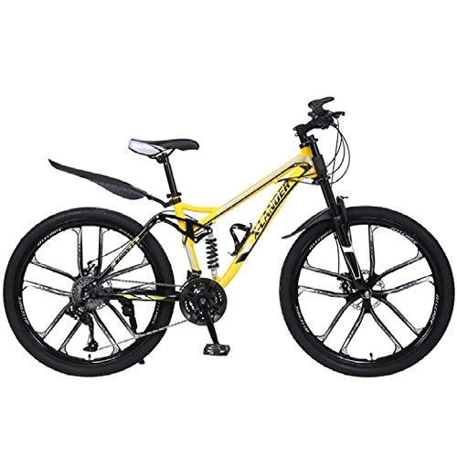 Bicicletas de montaña : DGAGD Bicicleta de montaña de Cola Suave Cuesta Abajo de 24 Pulgadas, Bicicleta de montaña de Diez Ruedas Masculina y Femenina de Velocidad Variable-Amarillo_27 velocidades