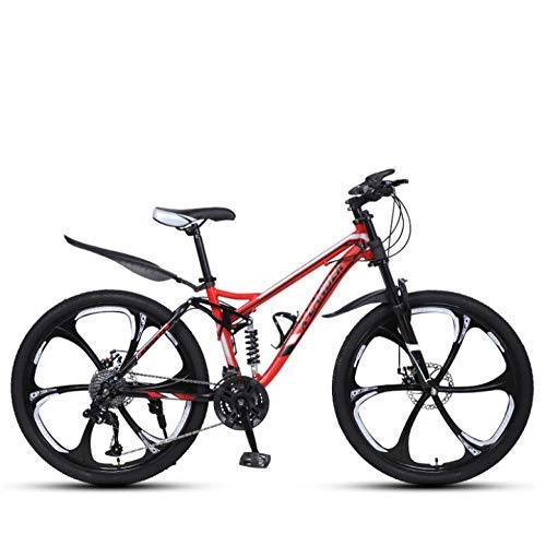 Bicicletas de montaña : DGAGD Bicicleta de montaña de Cola Suave Cuesta Abajo de 24 Pulgadas, Bicicleta de montaña de Seis Ruedas Masculina y Femenina de Velocidad Variable-Rojo Negro_21 velocidades