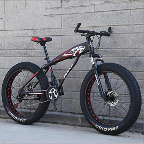Bicicletas de montaña : DGAGD Bicicleta de Nieve de 24 Pulgadas, neumático Ultra Ancho, Velocidad Variable 4.0, Bicicleta de montaña para Nieve-Asia Negro Rojo Hueco_27 velocidades