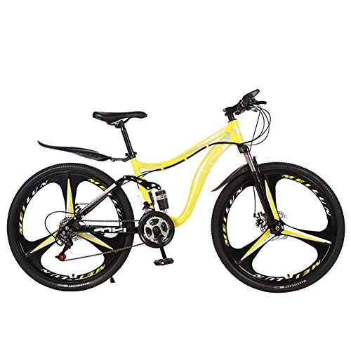 Bicicletas de montaña : FXMJ Bicicleta de montaña, 26in 21 Velocidad del Freno de Disco Shifter Bicicletas MTB Suspension Completa de Bicicletas para Adultos Adolescentes, Amarillo