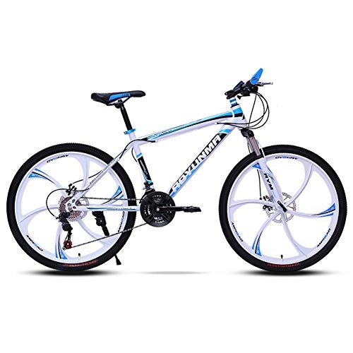 Bicicletas de montaña : FXMJ Bicicleta de montaña de 26 Pulgadas, Bicicletas de Carretera de suspensión Completa con Frenos de Disco, Bicicletas de MTB de 21 velocidades para Hombres y Mujeres, White Blue