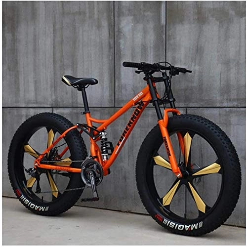 Bicicletas de montaña : GJZM Mountain Bikes 21 Speed, neumáticos de 26 Pulgadas Hardtail Mountain Bike Cuadro de Doble suspensión- Negro Spoke-Orange 5 Spoke