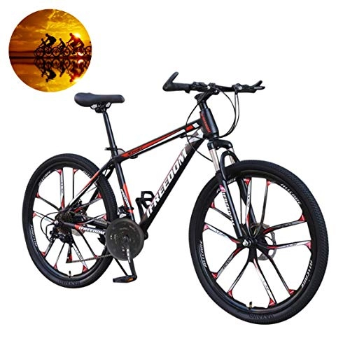 Bicicletas de montaña : GOLDGOD Bicicleta De Montaña De Acero Al Carbono, Bicicleta De Montaña De 26 Pulgadas 21 Velocidades con Frenos De Disco Doble Bicicletas De Carretera Plegable MTB con Suspensión Completa, Black Red