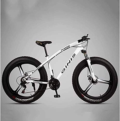 Bicicletas de montaña : GQQ Bicicleta de Montaa Rgida, Cuadro de Acero con Alto Contenido de Carbono 4.0, Neumtico Grueso, Sendero para Bicicleta de Montaa, Bicicleta de Velocidad Variable con Disco Hidrulico, Blanco,