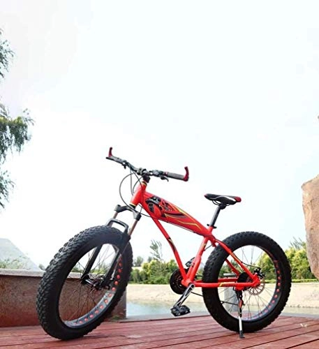 Bicicletas de montaña : GQQ Bicicleta de Velocidad Variable, Neumtico Gordo Bicicleta de Montaa para Adultos Bicicletas de Doble Disco / Marco de Aleacin de Aluminio, Moto de Nieve para Playa, Rojo, 7 Velocidades, Rojo
