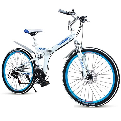 Bicicletas de montaña : Grimk Bikes Montaa Mountainbike 27" Btt, Plegable De Aluminio Bicicleta De Paseo Mujer Bici Plegable Adulto Ligera Unisex Folding Bike, sillin Confort Ajustables, Capacidad 110kg, whiteblue, 27speed