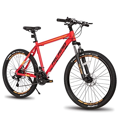Bicicletas de montaña : HILAND 432 - Bicicleta de montaña de 26 pulgadas con Shimano de 21 marchas, marco de aluminio, freno de disco, horquilla de suspensión para adolescentes, bicicleta, niña, niño, rojo