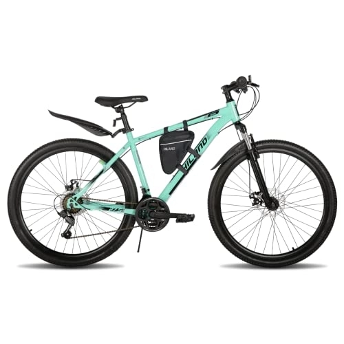 Bicicletas de montaña : Hiland Bicicleta de Montaña 29 Pulgadas Shimano 21 Velocidades con Guardabarros y Bolsa de Sillín Bicicleta para Hombre y Mujer con Horquilla de Suspensión y Frenos de Disco, Verde…