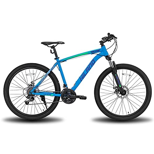 Bicicletas de montaña : Hiland Bicicleta de montaña de 26 / 27, 5 pulgadas, con cuadro de acero, freno de disco, horquilla de suspensión, azul