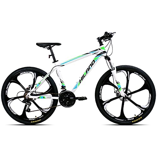 Bicicletas de montaña : Hiland Bicicleta de montaña de 26 pulgadas con cuadro de 17 pulgadas, freno de disco de 6 radios, color blanco