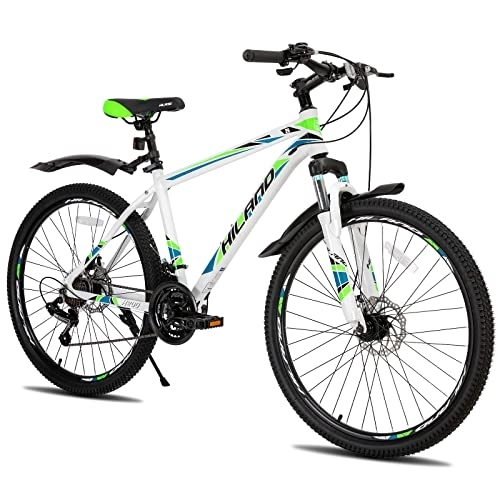 Bicicletas de montaña : Hiland Bicicleta de Montaña de 26 Pulgadas con Marco de Aluminio de 17 Pulgadas, Blanco, Freno de Disco Horquilla de Suspensión Ruedas de Radios, Bicicleta para Juventud Adultos Unisex Hombre y Mujer…