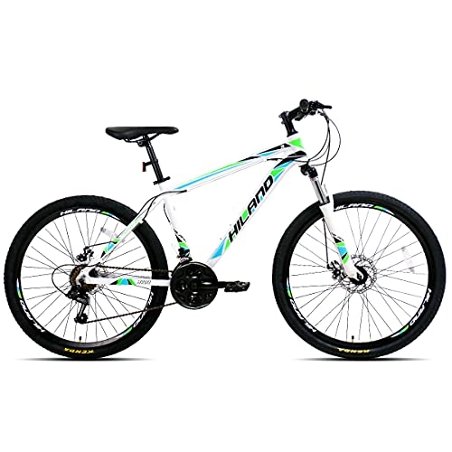 Bicicletas de montaña : Hiland Bicicleta de montaña de 26 pulgadas, de aluminio, con cuadro de 17 pulgadas, freno de disco, ruedas de radios, color blanco