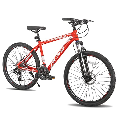 Bicicletas de montaña : Hiland Bicicleta de montaña de aluminio, 26 pulgadas, 24 velocidades, con freno de disco Shimano, tamaño 18, color rojo