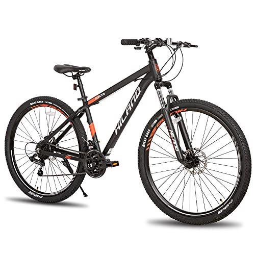 Bicicletas de montaña : Hiland Bicicletas de Montaña 29 Pulgadas Negro Cambio Shimano 21 Velocidades Bicicletas de Hombre y de Mujer con Suspensión Delantera, Disco Mecánico, Cuadro de Aluminio 482 mm…