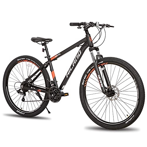 Bicicletas de montaña : Hiland Bicicletas de Montaña 29 Pulgadas Negro Cambio Shimano 21 Velocidades, Bicicletas de Hombre y Mujer con Suspensión Delantera, Disco Mecánico y Cuadro de Aluminio