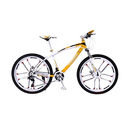 Bicicletas de montaña : jooe Bicicleta De Montaña 24 Pulgadas Ruedas Hombres Y Mujeres Adultos 21 24 27 30 Velocidad Variable Rueda Integrada Doble Freno De Disco Bicicleta, 24speed-Yellow