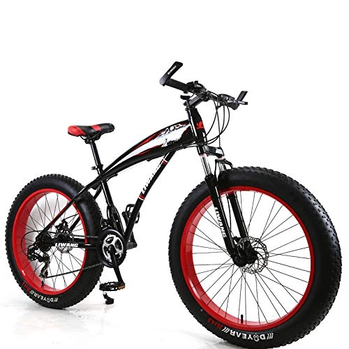 Bicicletas de montaña : KNFBOK bicicleta de montaña hombre Bicicleta de montaña de 21 velocidades, 26 pulgadas, llanta ancha, disco amortiguador, bicicleta para estudiantes Adecuado para nieve, carreteras, playas, etc. - Aluminio negro rojo