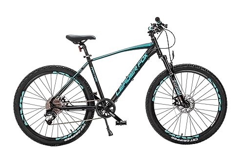 Bicicletas de montaña : Leader Fox Factor - Bicicleta de montaña (26", aluminio, 8 velocidades, altura de 46 cm), color negro y turquesa