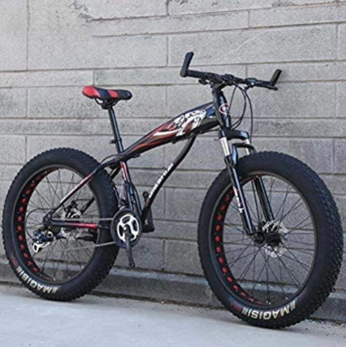 Bicicletas de montaña : LFSTY Fat Tire Mountain Bike Bicicletas para Hombres Mujeres, Bicicleta MTB Hardtail, Cuadro de Acero de Alto Carbono y Horquilla Delantera amortiguadora, Freno de Disco Doble, A, 26 Inch 27 spee