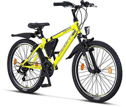 Bicicletas de montaña : Licorne Bike Premium - Bicicleta de montaña para niña, niño, Hombre y Mujer, Cambios de 21 velocidades, Unisex Adulto, Amarillo / Negro, 24