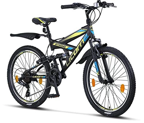 Bicicletas de montaña : Licorne Bike Strong V - Bicicleta de montaña de 24 pulgadas Fully, para bicicleta de montaña de 8, 9, 10, 11, cambio Shimano de 21 velocidades, suspensión completa, para niños y hombres