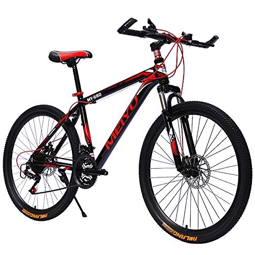 Bicicletas de montaña : LXZH Bicicleta De Carretera Montaña De 24 / 26 Pulgadas, Bicicletas De MTB con Horquilla Suspensión Y Doble Freno Disco, Bicicleta De Velocidad Variable 21 para Niños Hombres, Black Red Spokes, 24in