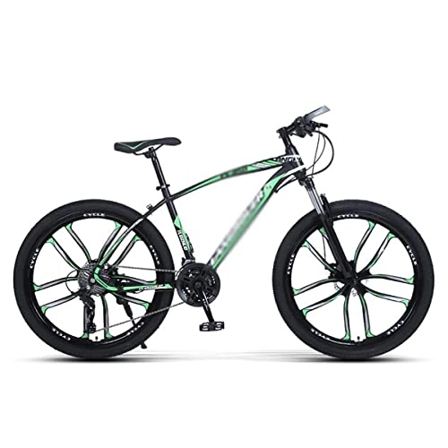 Bicicletas de montaña : LZZB 26 & # 34; Bicicleta de montaña para Adultos Cuadro de Acero de Alto Carbono con Freno de Disco y Horquilla de suspensión bloqueable / Verde / 21 velocidades