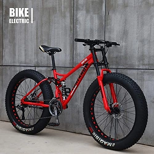 Bicicletas de montaña : Nationalr Reeim Bicicleta de montaña de 26 pulgadas, Fat Tyre, 21 velocidades, cuadro de acero al carbono, doble suspensión, doble freno de disco doble, color naranja / cian