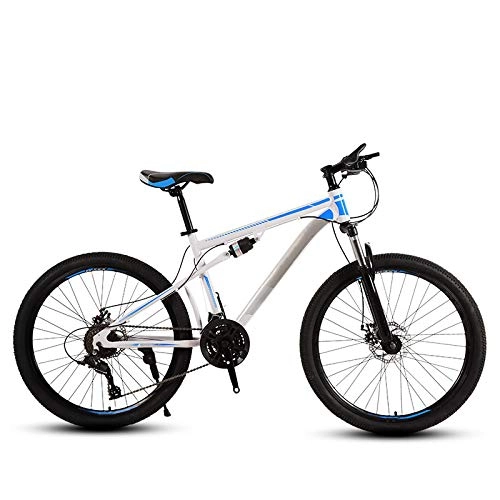 Bicicletas de montaña : ndegdgswg Bicicleta de montaña de 24 / 26 pulgadas, color blanco y azul, rueda de radios de doble amortiguación, para adultos, todoterreno, velocidad variable, 24 pulgadas, 27 velocidades.