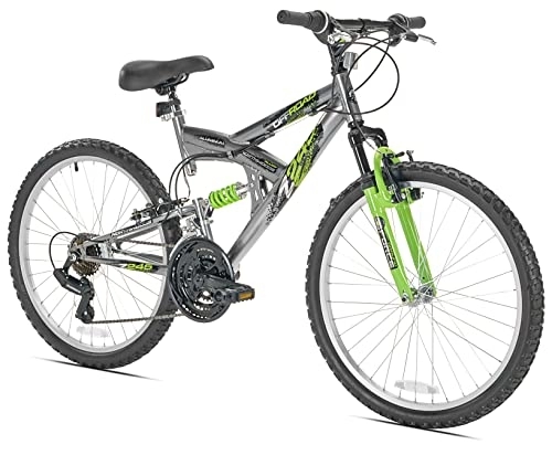 Bicicletas de montaña : Northwoods Aluminum Full Suspension Mountain Bike (Grey / Green, 24-Inch)