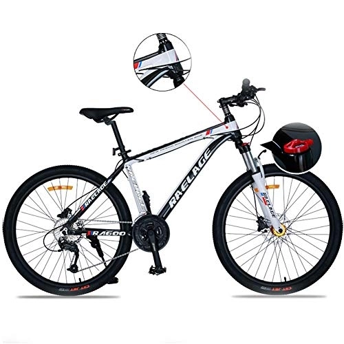 Bicicletas de montaña : Relaxbx Bicicleta de montaña de 27 velocidades, aleación de Aluminio, Bicicletas de montaña al Aire Libre, Freno de Disco, Horquilla de suspensión, Blanco y Negro