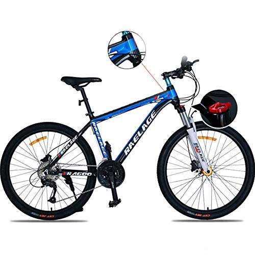 Bicicletas de montaña : Relaxbx Bicicleta de montaña de 30 velocidades Bicicleta de montaña de 26 Pulgadas al Aire Libre Bicicletas de aleación de Aluminio Freno de Disco, Horquilla de suspensión Negro + Azul