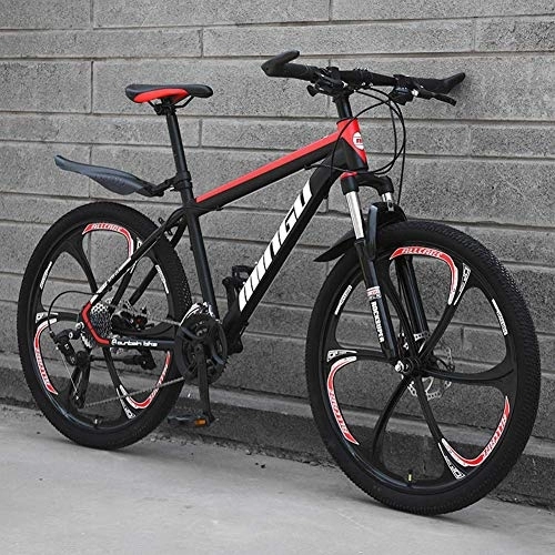 Bicicletas de montaña : Relaxbx Bicicleta de montaña de Velocidad Variable 21 / 24 / 27 / 30 Bicicleta de Velocidad 24 Pulgadas MTB Frenos de Disco Bicicleta de suspensión Completa, Rojo + Negro, 30 velocidades