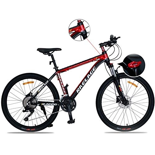 Bicicletas de montaña : Relaxbx Outdoor Mountain Racing Bicycles, Freno de Disco de Bicicleta de montaña de aleación de Aluminio de 27 velocidades, Horquilla de suspensión, Negro + Rojo