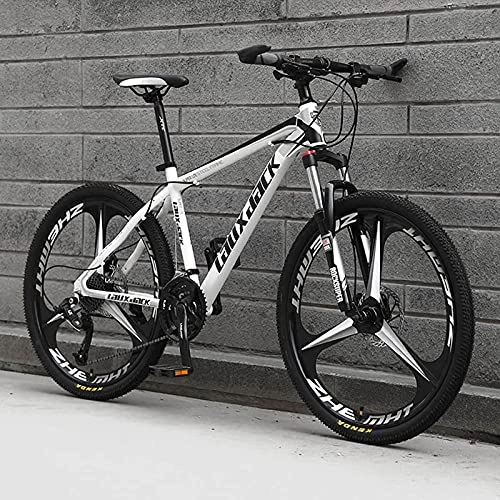 Bicicletas de montaña : UYHF 26 '' Bicicletas de montaña Plegables, 21 / 24 / 27 Bicicletas de Velocidad MTB, suspensión Completa 3-Habla de 36 Pulgadas de Ruedas, Bicicleta Antideslizante para homb White-Black-27 Speed