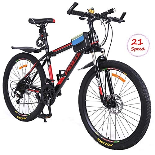 Bicicletas de montaña : W&TT Bicicleta de montaña 21 velocidades Frenos de Disco Doble Bicicleta con Amortiguador Delantero Tenedor Adultos Alta Carbono Bicicleta de montaña 26Inch, Black, 26Inch