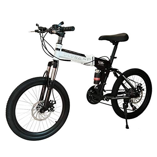 Bicicletas de montaña : W&TT Nios nias 20 Pulgadas Plegable Bicicleta de montaña Shimano 21 / 24 / 27 Velocidad Dual Disco Freno y Amortiguador Delantero Tenedor Bicicleta, Black2, 21S