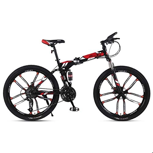 Bicicletas de montaña : WJSW Bicicleta de montaña Bicicletas para nios 21 / 24 / 27 Velocidad Marco de Acero 26 Pulgadas Bicicleta Plegable con suspensin de Ruedas de 10 radios, Rojo, 27 velocidades