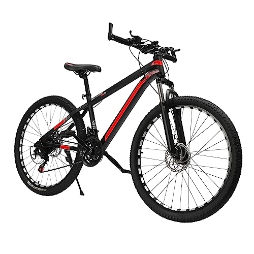 Bicicletas de montaña : WOLEGM Bicicleta de montaña de 26 pulgadas, 21 velocidades, suspensión completa, para niños y niñas (rojo)