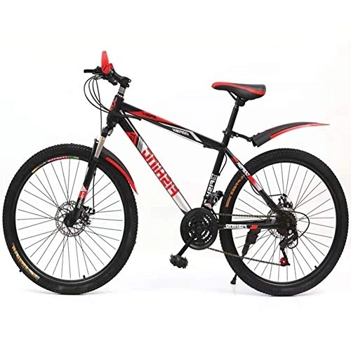 Bicicletas de montaña : YANGSANJIN Bicicletas de montaña, acero de alto carbono, guardabarros delantero + trasero, bicicleta de freno de disco doble de 21 velocidades, 22 pulgadas, negro y rojo