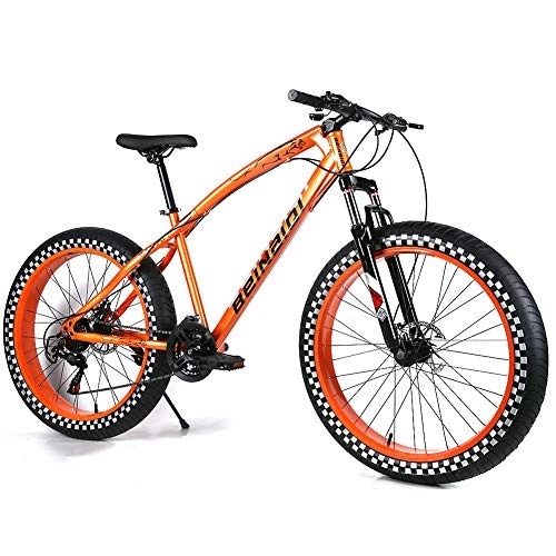 Bicicletas de montaña : YOUSR Bicicletas de montaña Fat Bike Bicicletas de montaña Freno de Disco Unisex Orange 26 Inch 21 Speed