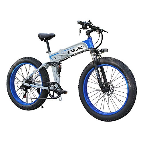 Bicicletas eléctrica : 26 Pulgada Bicicleta Eléctrica PedalesBicicleta 4.0 Neumático Gordo Crucero Frenos Disco Campo Nieve Playa Bike LED Faro Ciclismo Deportes Aire Libre, Azul
